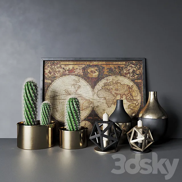 Decorative set with cactuses 3D Model