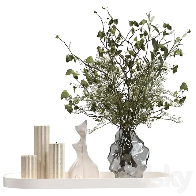 Decorative set with candles and a bouquet of branches 3D Model Decorative set with candles and a bouquet of branches 3D Model