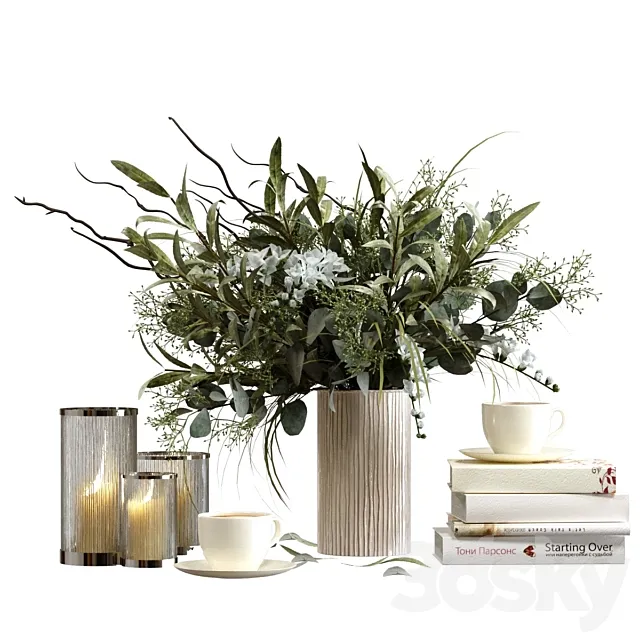 Decorative set with candles and coffee 3D Model Decorative set with candles and coffee 3D Model