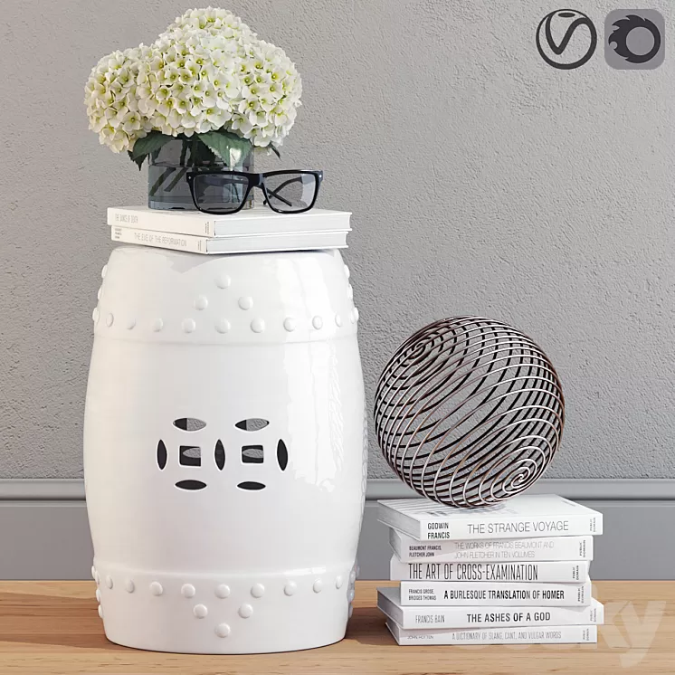 Decorative Set with Ceramic Garden Stool 3D Model