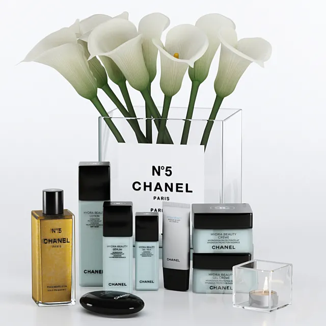 Decorative set with cosmetics and flowers 3DModel