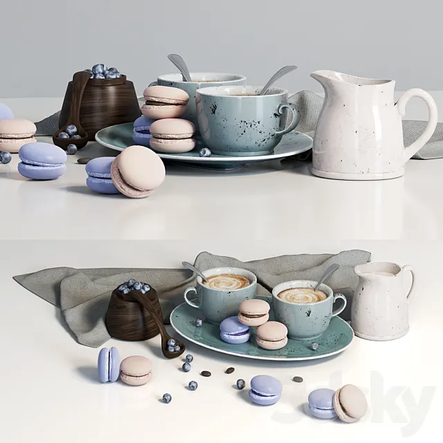 Decorative set with dishes and blueberries 3D Model