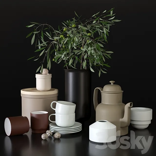 Decorative set with dishes for the kitchen 3DModel