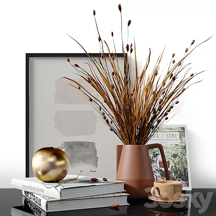Decorative set with dried Bell Grass and Splinter Grass 3D Model