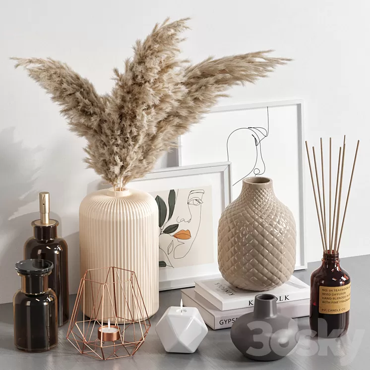 Decorative set with dried flowers 02 3D Model