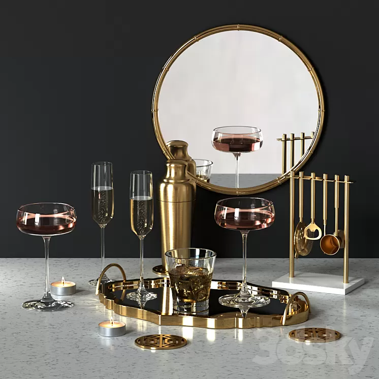 Decorative set with drinks and appliances 3D Model