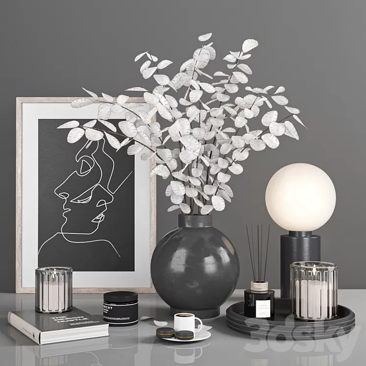 decorative set with dry flower 8 3D Model Free Download