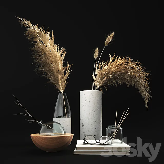 Decorative set with dry plants 01 3DModel