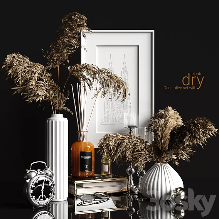 Decorative set with dry plants 2 3D Model