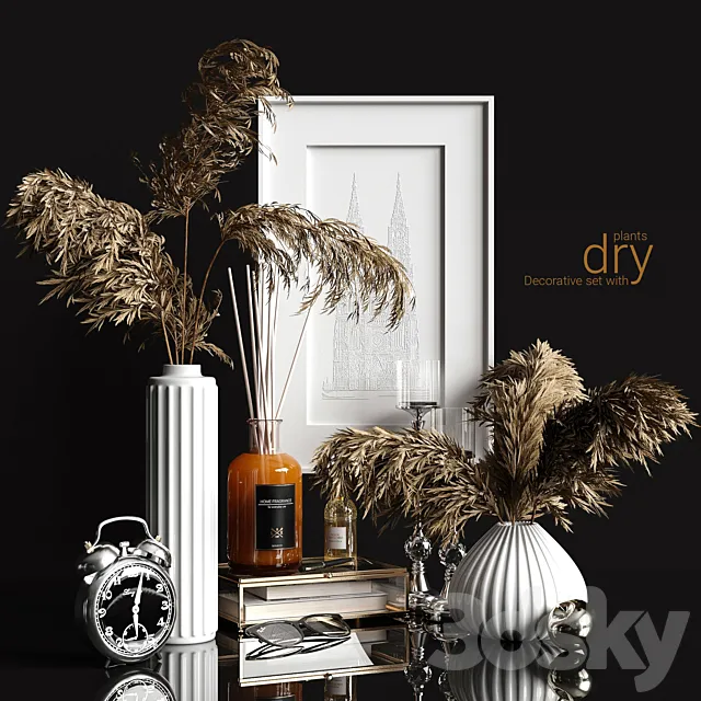 Decorative set with dry plants 2 3DModel