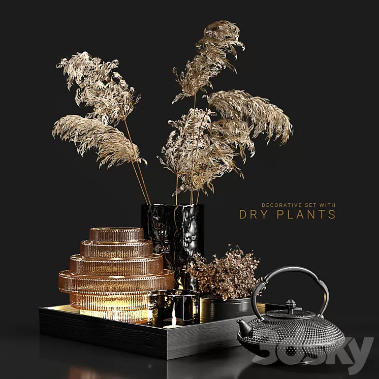 Decorative set with dry plants 3 3D Model