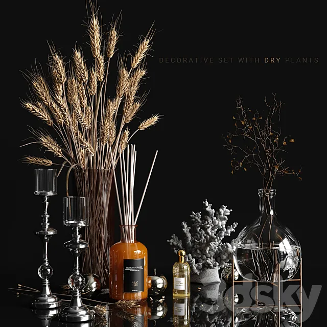 Decorative set with dry plants 3DModel