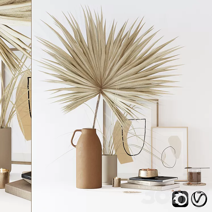 Decorative set with dryed palm 3D Model