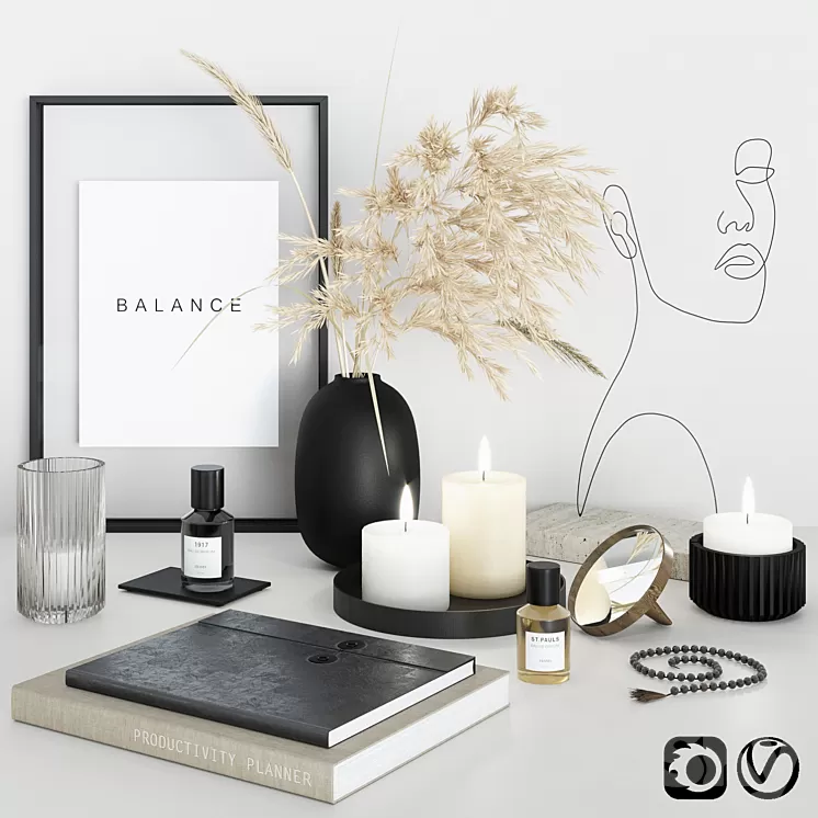 Decorative set with face sculpture 3D Model