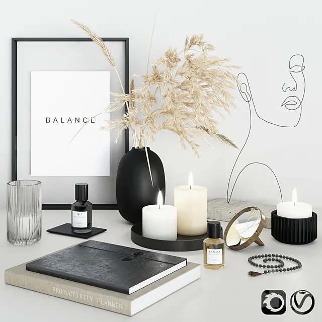 Decorative set with face sculpture 3DModel