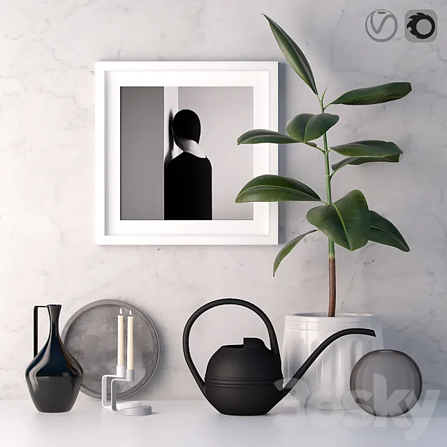 Decorative set with ficus 3D Model