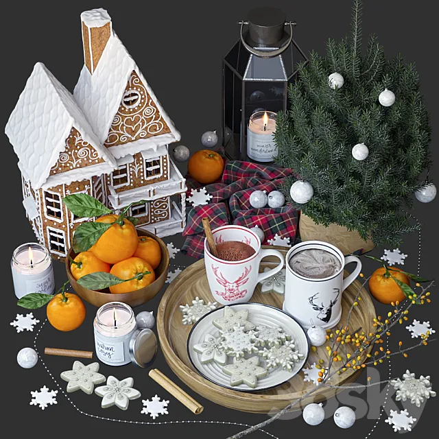 Decorative set with gingerbread house 3DModel