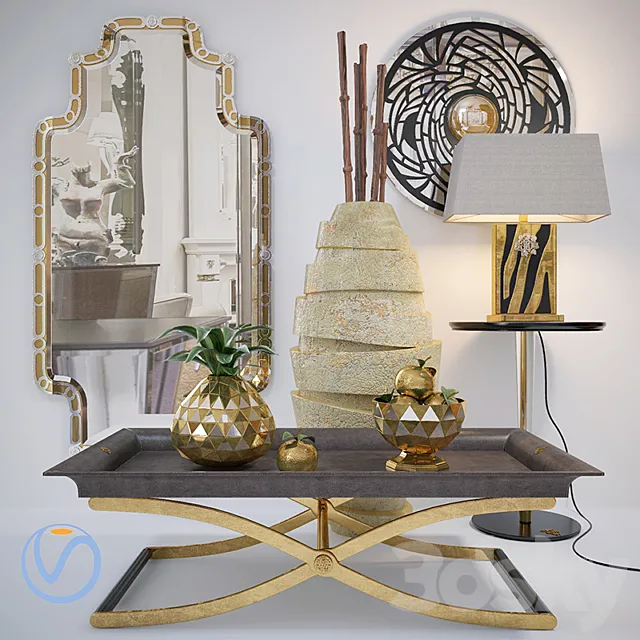 Decorative set with golden apples 3D Model