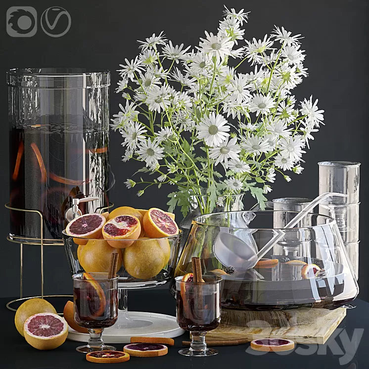 Decorative set with grapefruits. 3D Model