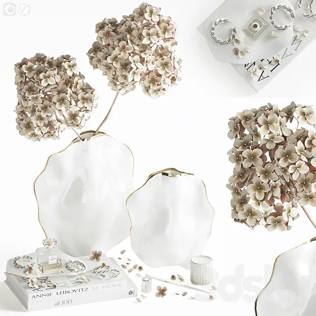 Decorative set with hydrangea 3D Model