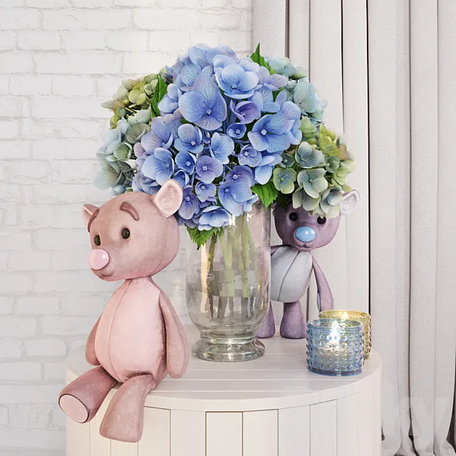 Decorative set with hydrangea 3D Model Decorative set with hydrangea 3D Model