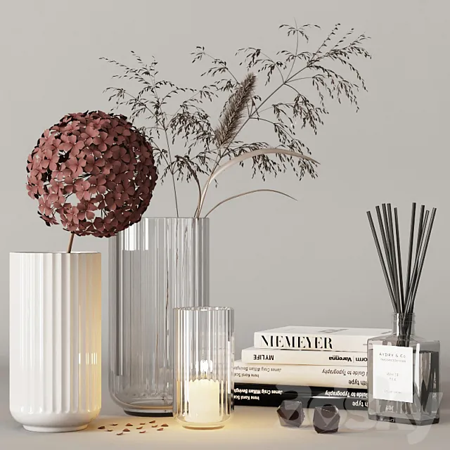 decorative set with hydrangea and field plants 08 3D Model