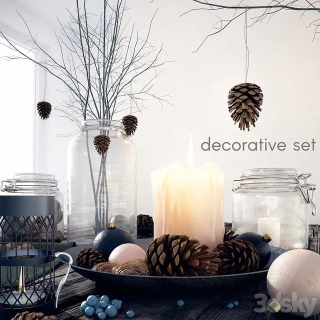 Decorative set with jars and candles 3D Model Decorative set with jars and candles 3D Model