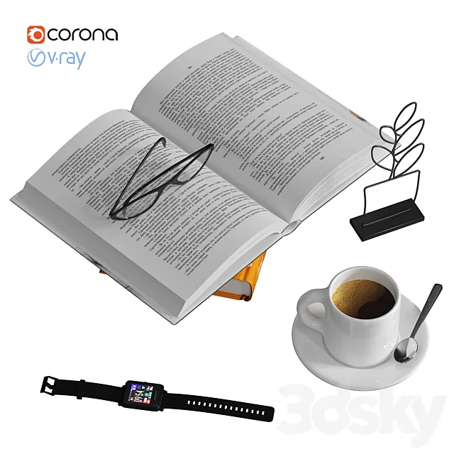 Decorative set with open book 3D Model