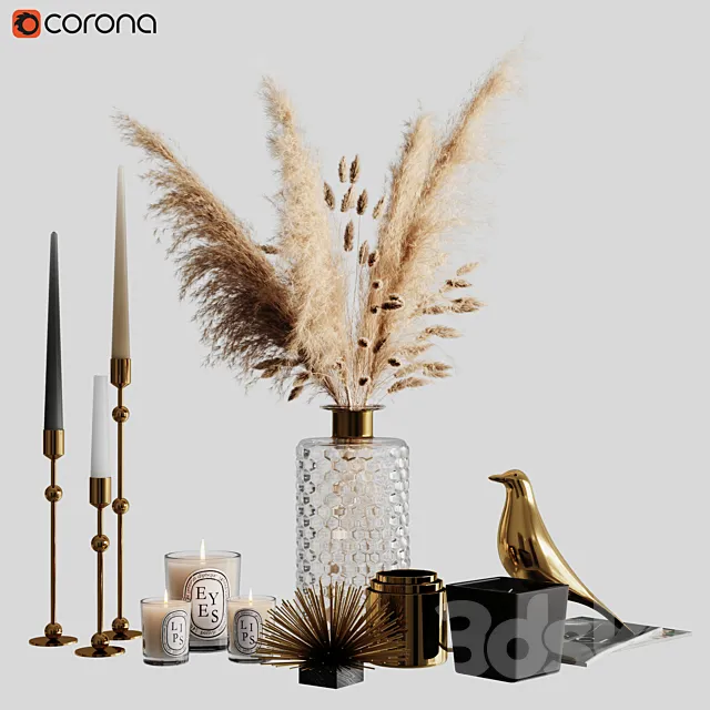 Decorative set with pampas 02 3D Model