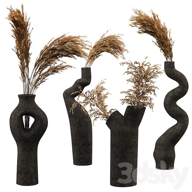 Decorative set with Pampas Bouquet 3D Model Decorative set with Pampas Bouquet 3D Model
