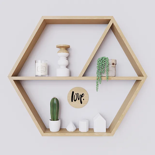 Decorative set with plants on the shelf 3DModel