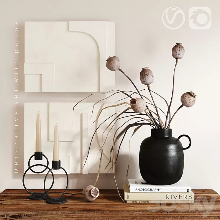 Decorative set with poppy 3D Model