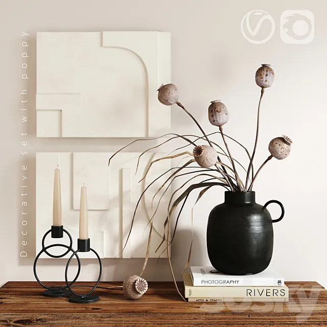 Decorative set with poppy 3DModel