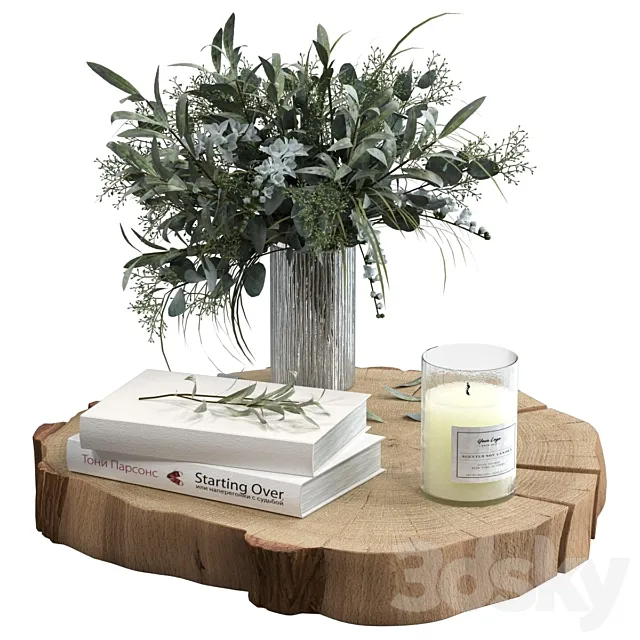 Decorative set with slab and bouquet 3D Model