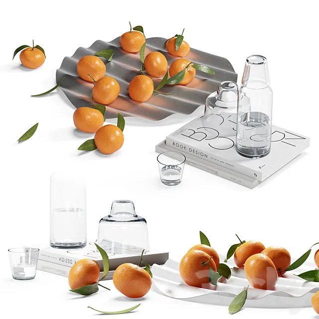 Decorative set with tangerines 3D Model