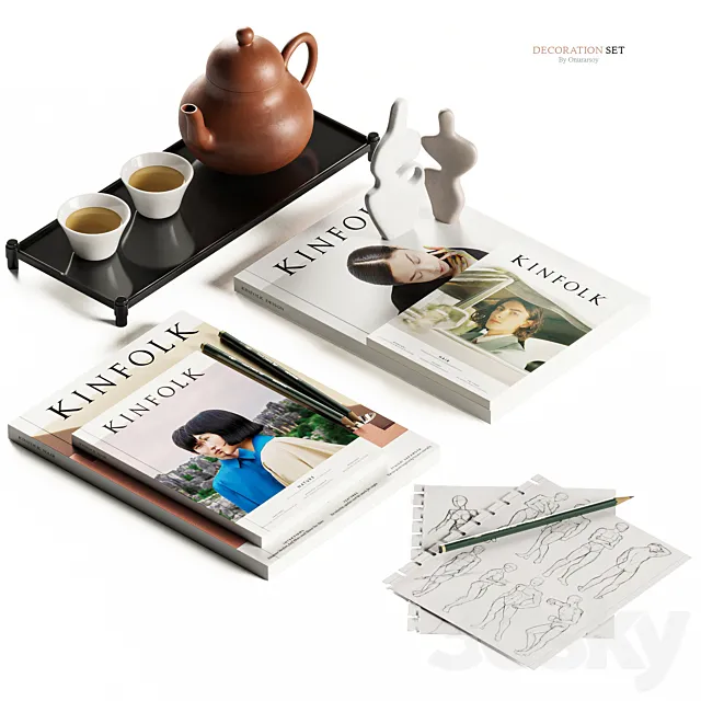 Decorative Set with Tea and Magazines 3D Model