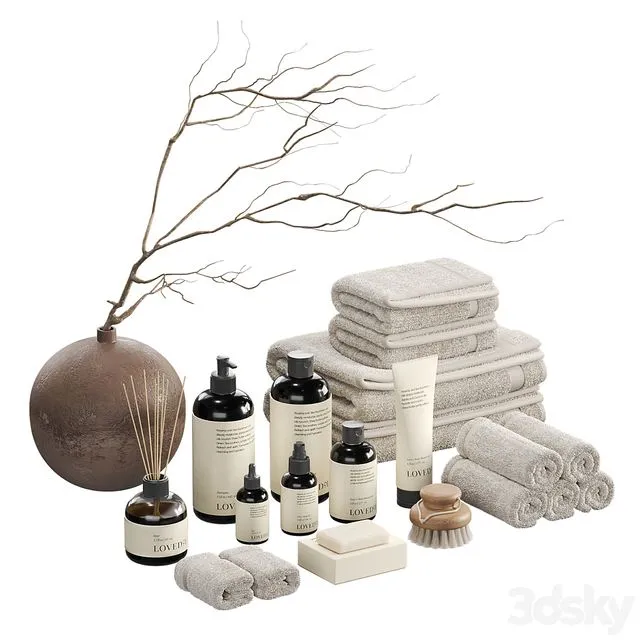Decorative set with towels and branch 002 3D Model