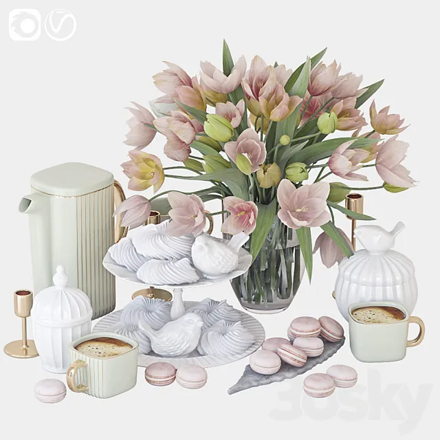 Decorative set with tulips 2 3D Model