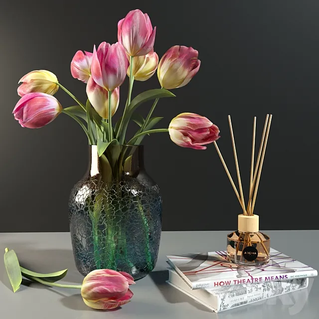 Decorative set with tulips 3D Model