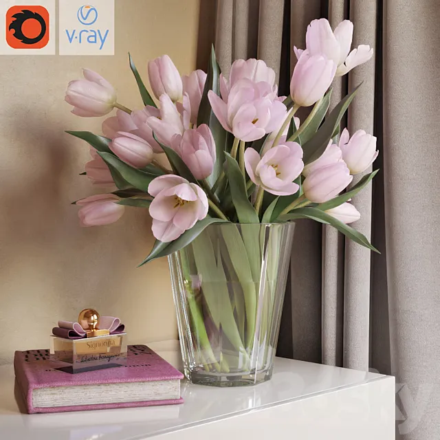 Decorative set with tulips 3DModel Decorative set with tulips 3DModel