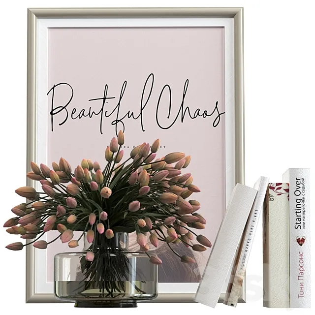 Decorative set with tulips and books 3D Model Decorative set with tulips and books 3D Model