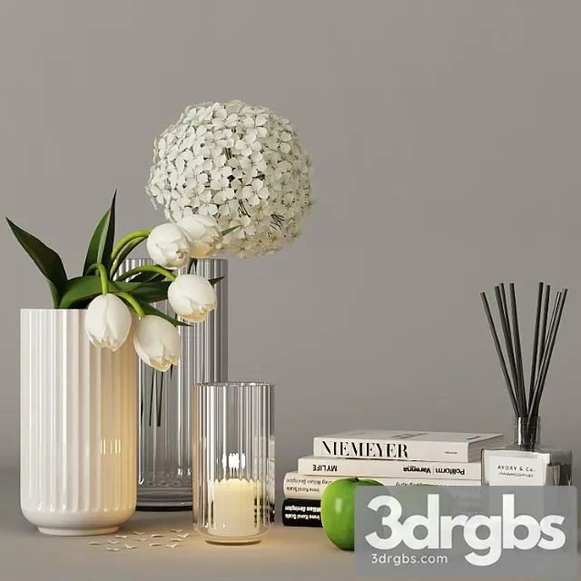 Decorative Set With Tulips And Hydrangea 3D Model Download Decorative Set With Tulips And Hydrangea 3D Model Download