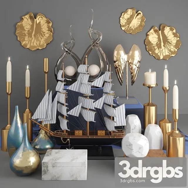 Decorative set with vases ship and figurines with gilding 18 3D Model Download Decorative set with vases ship and figurines with gilding 18 3D Model Download