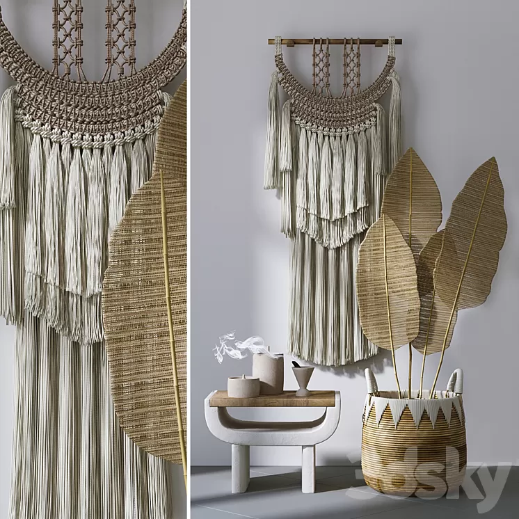 Decorative set with Wall Hanging Macrame # 4 3D Model