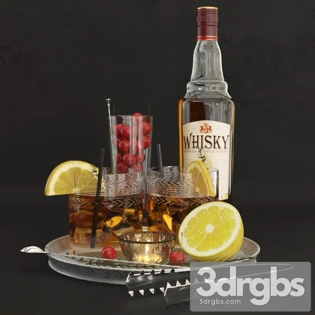 Decorative Set With Whiskey 3D Model Download