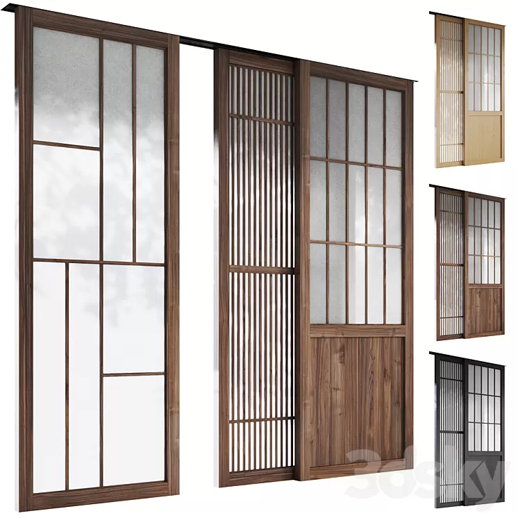 Decorative sliding partition shoji Japanese 5 3D Model Free Download