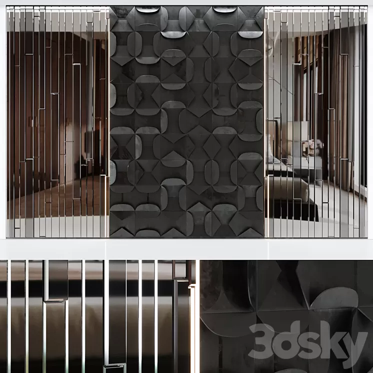 Decorative volumetric wall panel mid century modern Black. 3D Model Decorative volumetric wall panel mid century modern Black. 3D Model