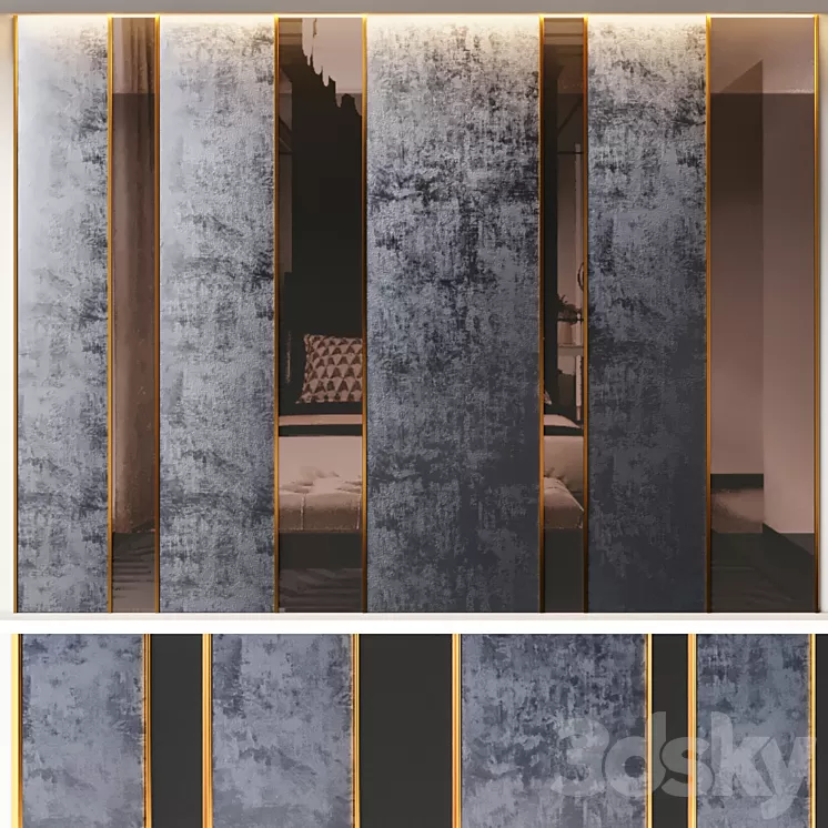 Decorative Wall Panel Blue Corduroy Brass and Glass 3D Model