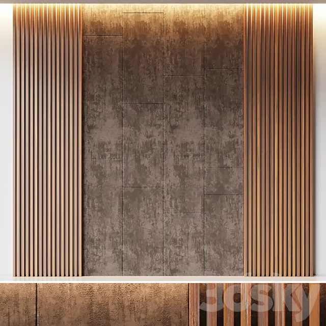 Decorative wall panel made of oak battens and beige velveteen 3D Model Decorative wall panel made of oak battens and beige velveteen 3D Model
