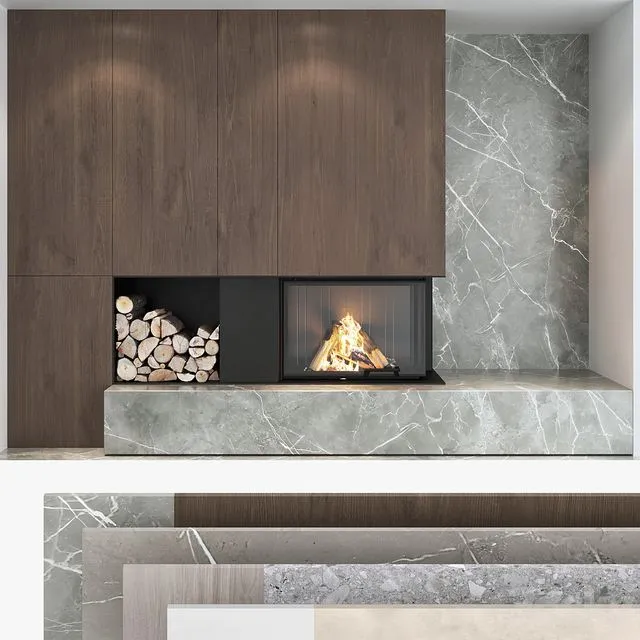 Decorative wall with fireplace set 04 3D Model